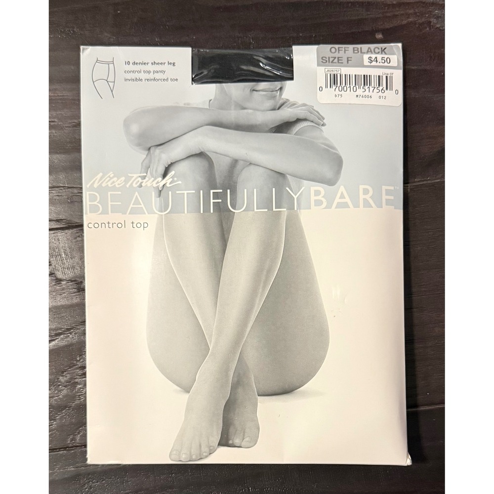 Nice Touch Womens Size F Pantyhose Off Black Control Top Sheer 10 Denier NEW